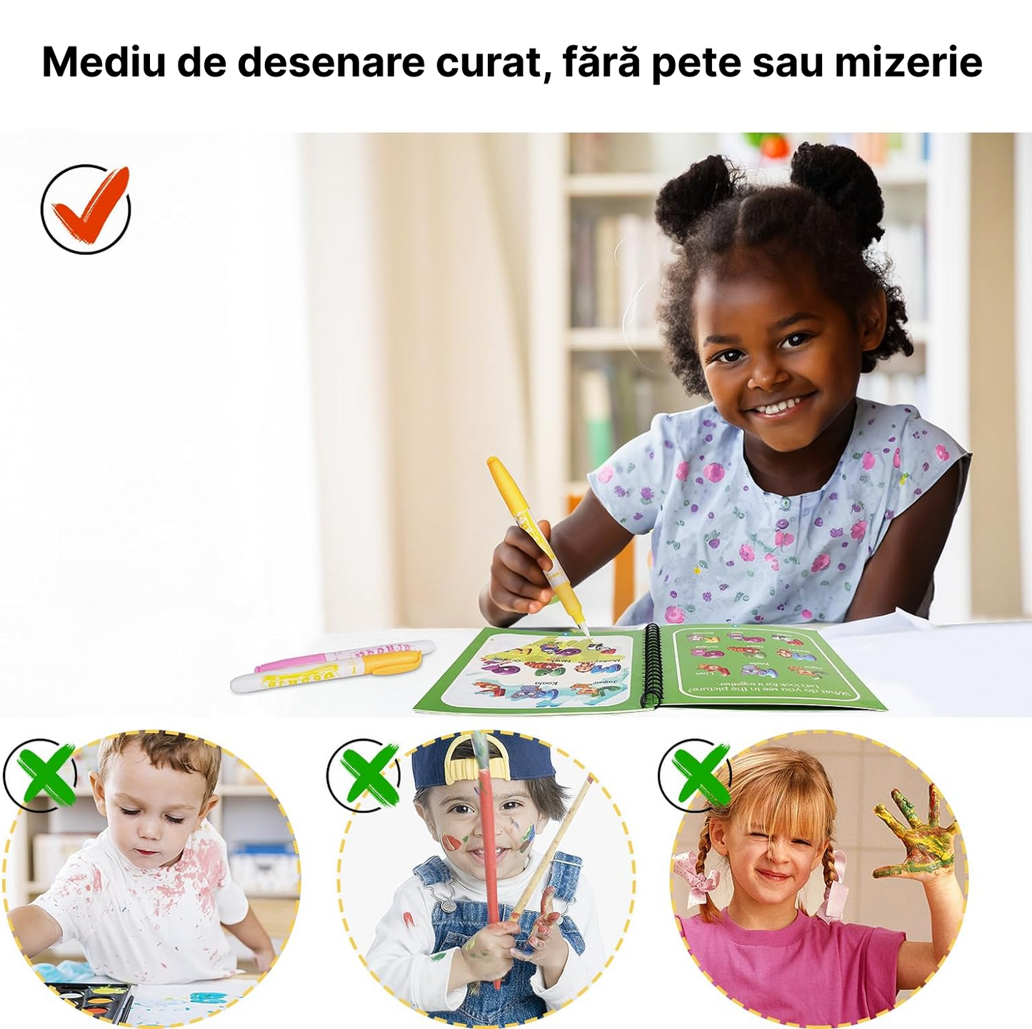 Set 3 Carti Magice Reutilizabile de Colorat cu Apa