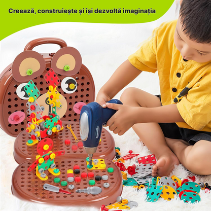 Set Puzzle Creativ cu Mini Bormașină Electrică – 203 Piese