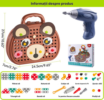 Set Puzzle Creativ cu Mini Bormașină Electrică – 203 Piese