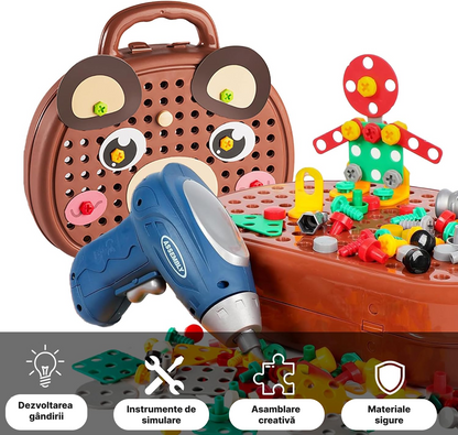 Set Puzzle Creativ cu Mini Bormașină Electrică – 203 Piese